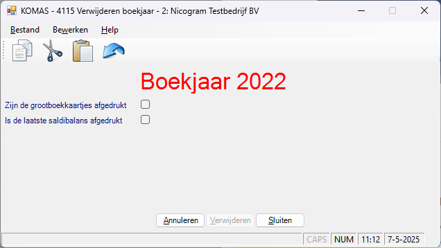 Verwijderen boekjaar